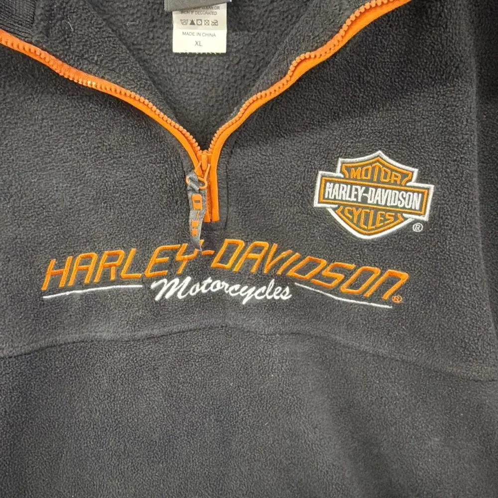 Harley-Davidson Fleece Jacket Men XL Black 1/4 Zip Embroidered Logo Softshell
